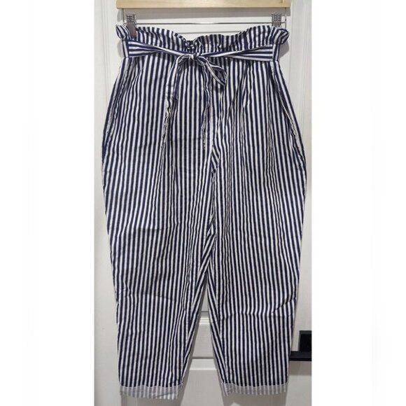 Zara | Paperbag Tie-Waist Pants in Blue Stripe - Picture 3 of 11